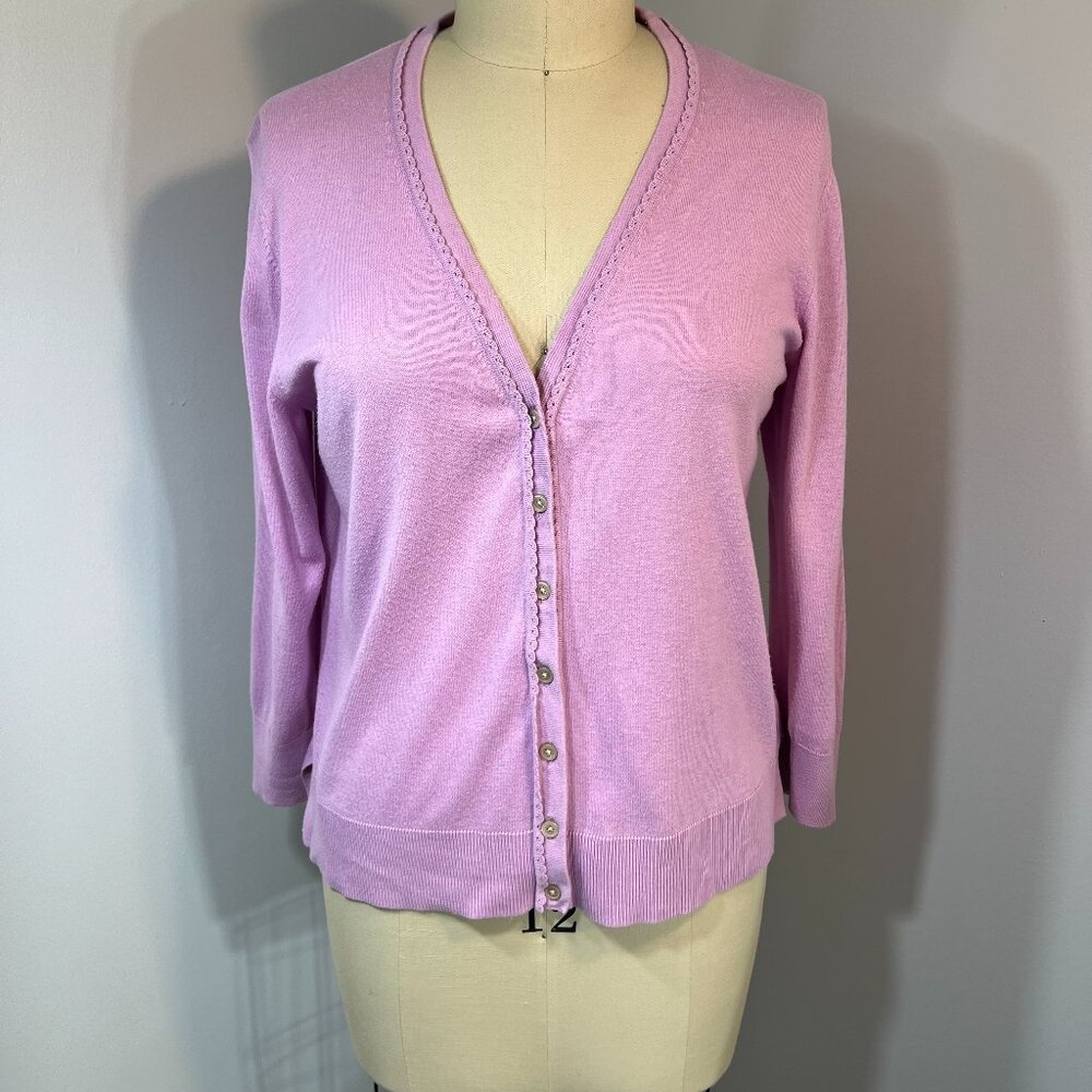 Banana Republic Cardigan sweater Large.  Light weight, Lavender, 3/4sleeve.